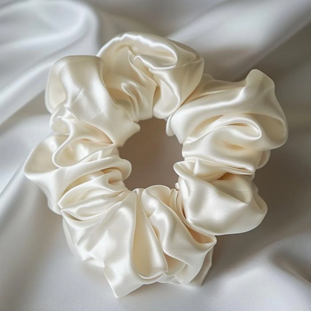 Mulberry Silk Scrunchies 3 pack. ( Colors - Teal, Rose taupe, Silver grey) - Image 4