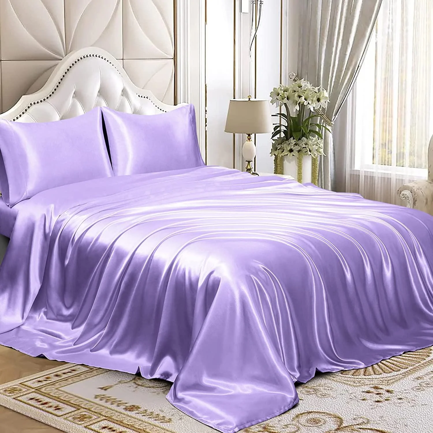 Silky Elastic Fitted Sheets with 2 Pillow Covers - Image 56
