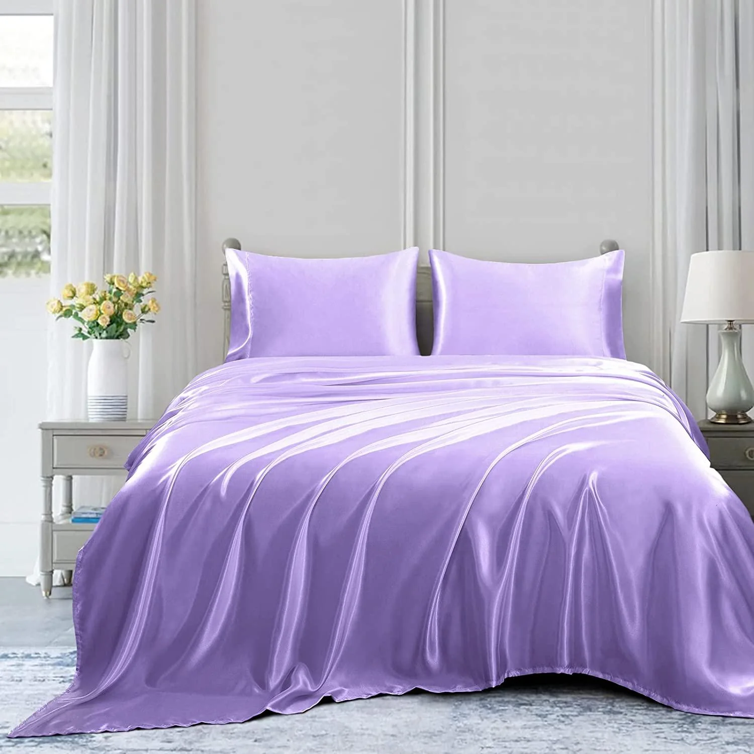 Silky Elastic Fitted Sheets with 2 Pillow Covers - Image 57