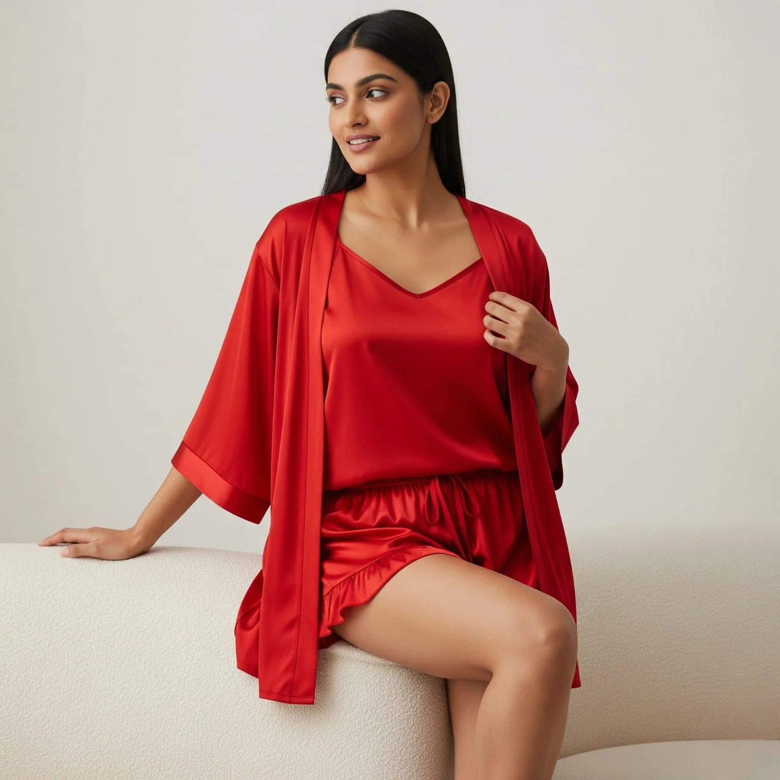 Silky Slip & Shorts with Robe Set - Image 15