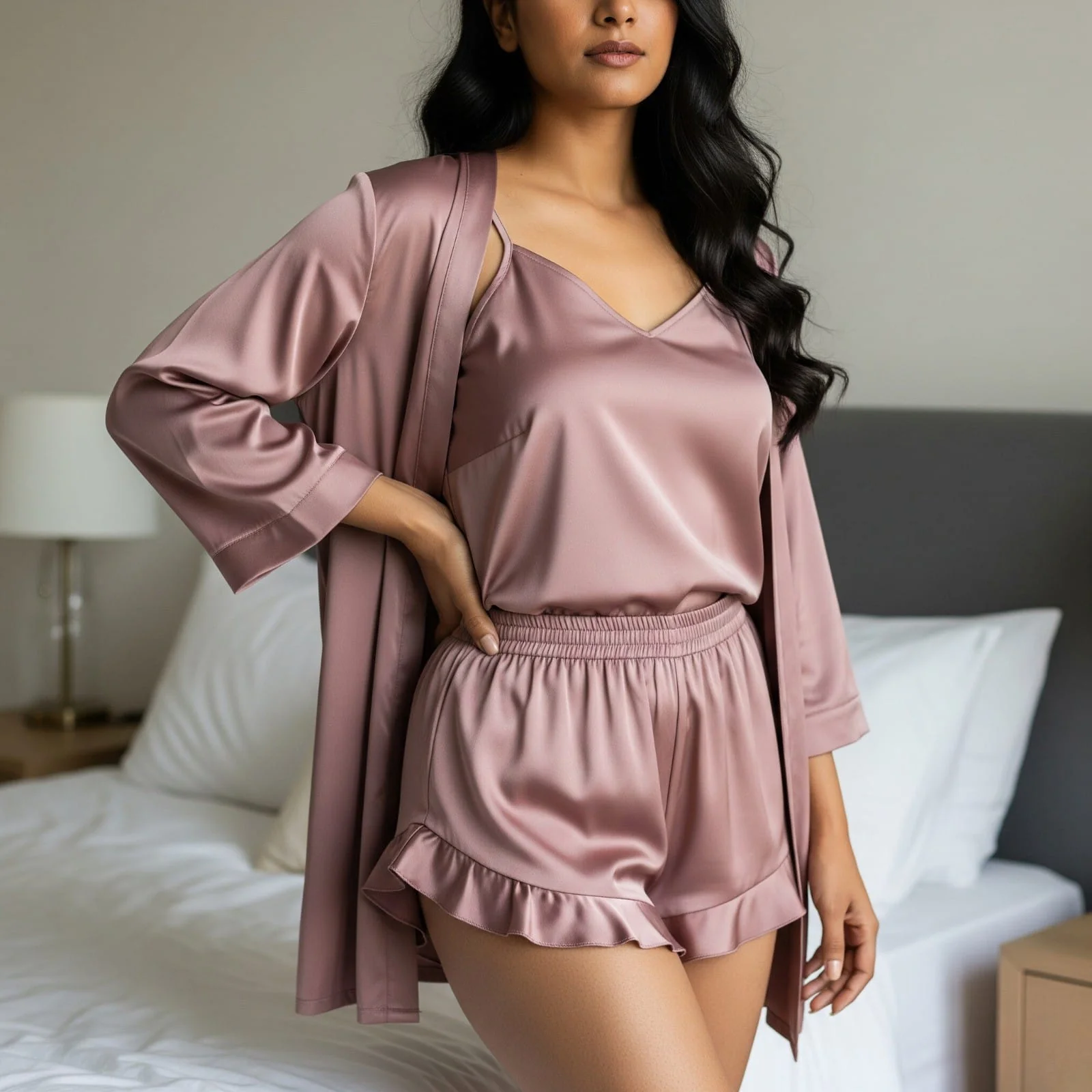 Silky Slip & Shorts with Robe Set - Image 2