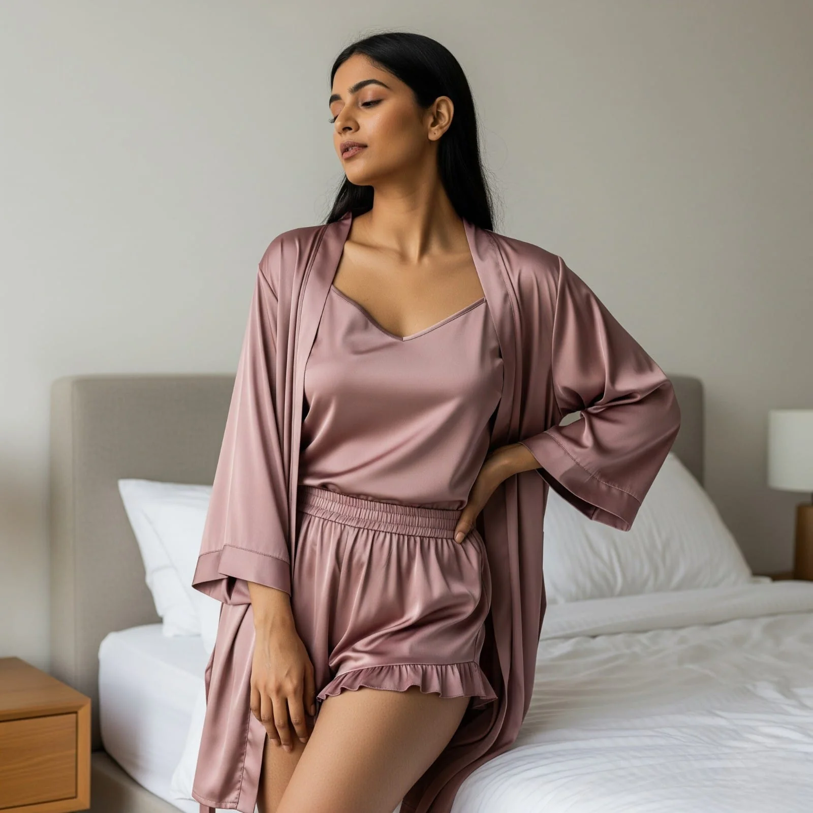 Silky Slip & Shorts with Robe Set - Image 3