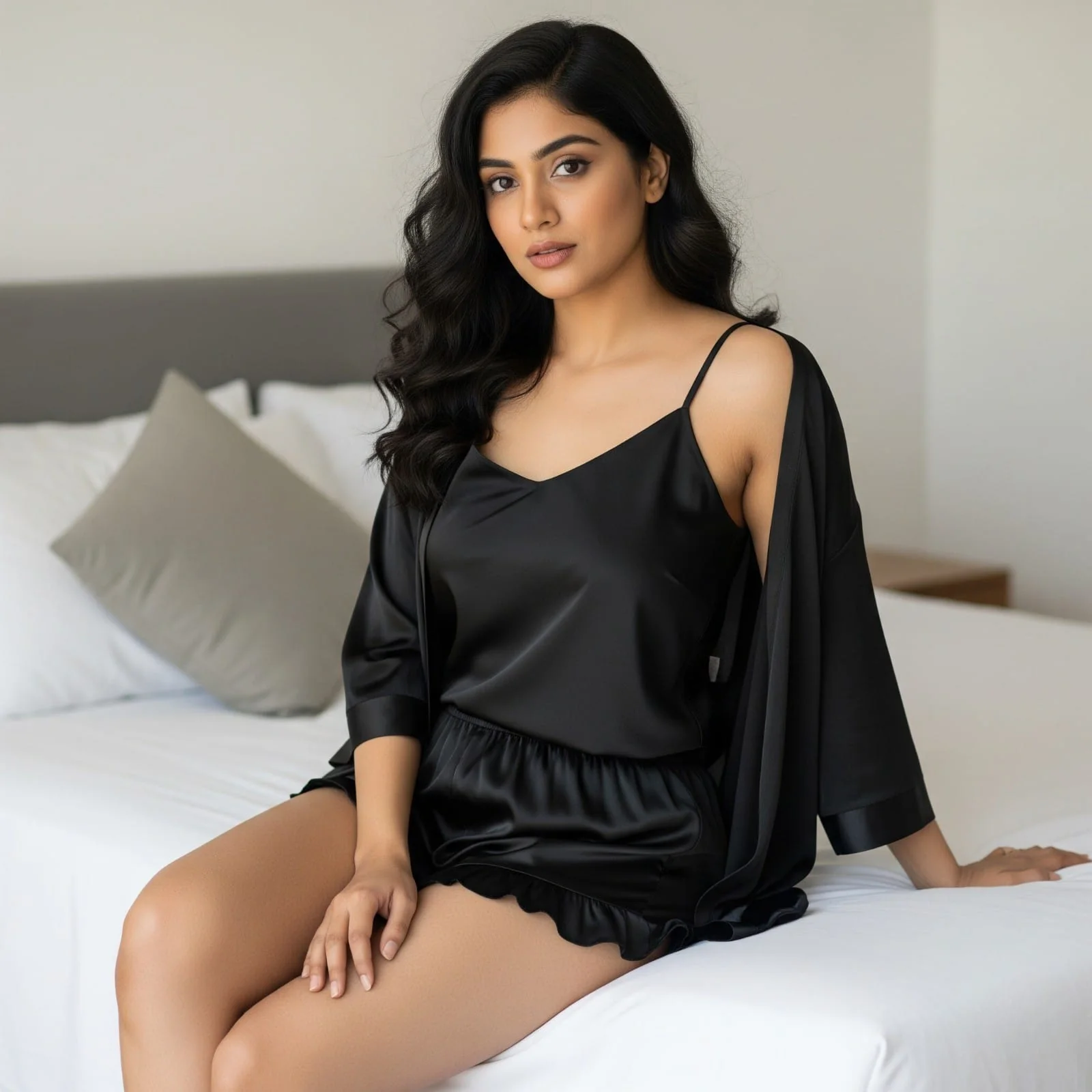 Silky Slip & Shorts with Robe Set - Image 9