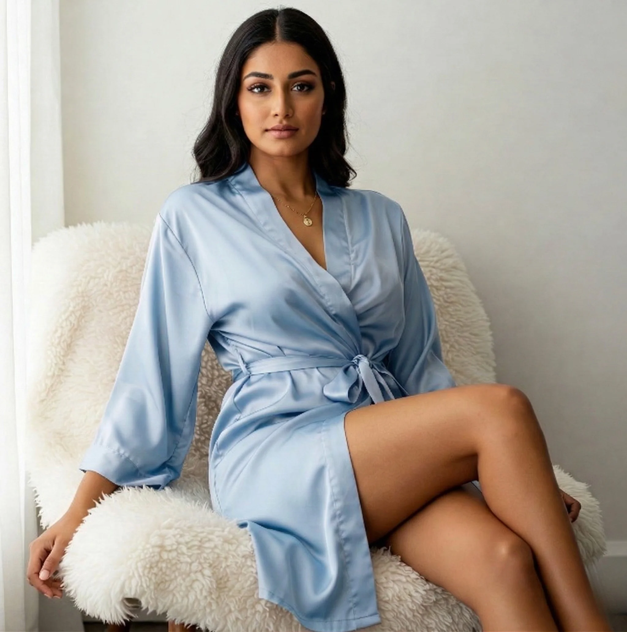 Silky Babydoll Belted Kimono Robe - Image 114