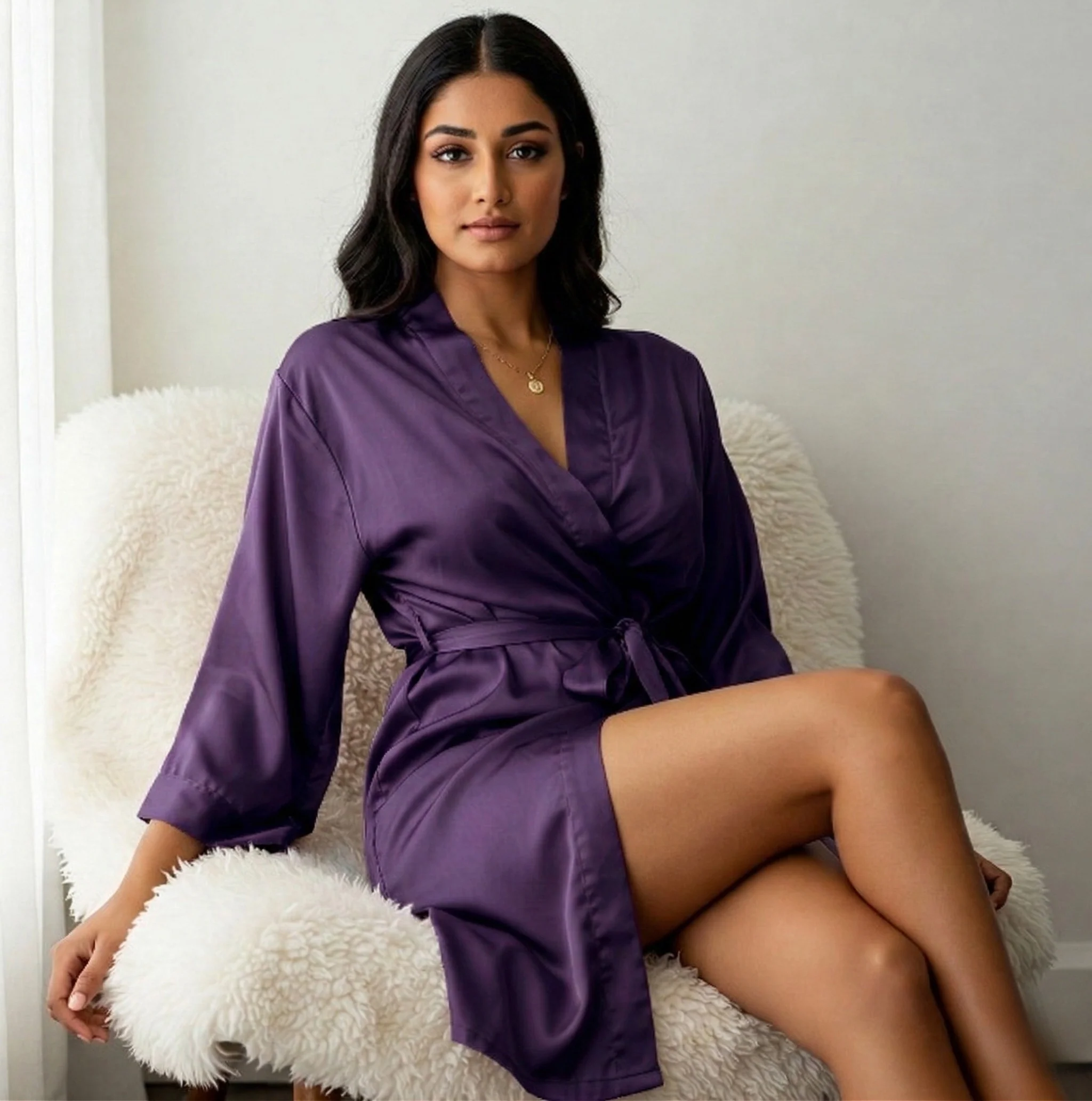 Silky Babydoll Belted Kimono Robe - Image 123