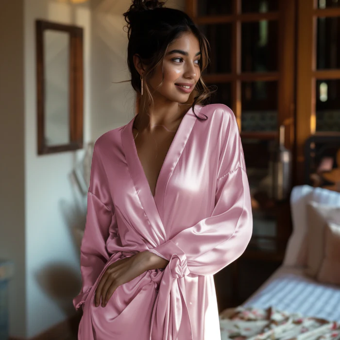 Silky Babydoll Belted Kimono Robe - Image 16