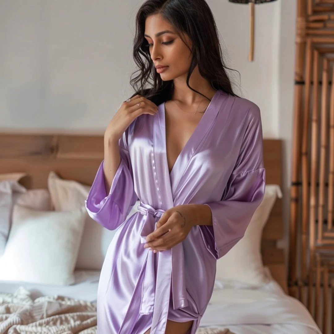 Silky Babydoll Belted Kimono Robe - Image 64