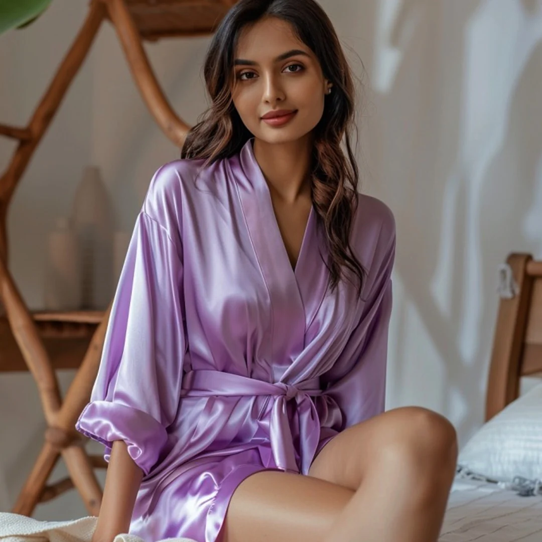 Silky Babydoll Belted Kimono Robe - Image 65