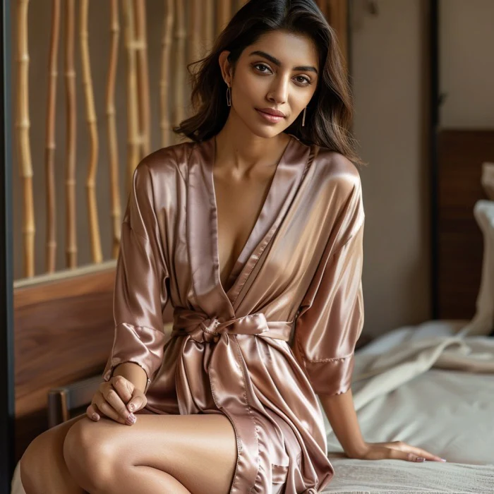 Silky Babydoll Belted Kimono Robe - Image 75